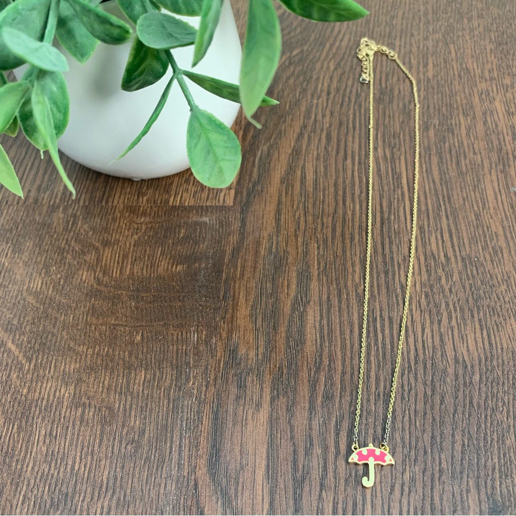 Ariella Gold Color Chain Necklace Pink Umbrella